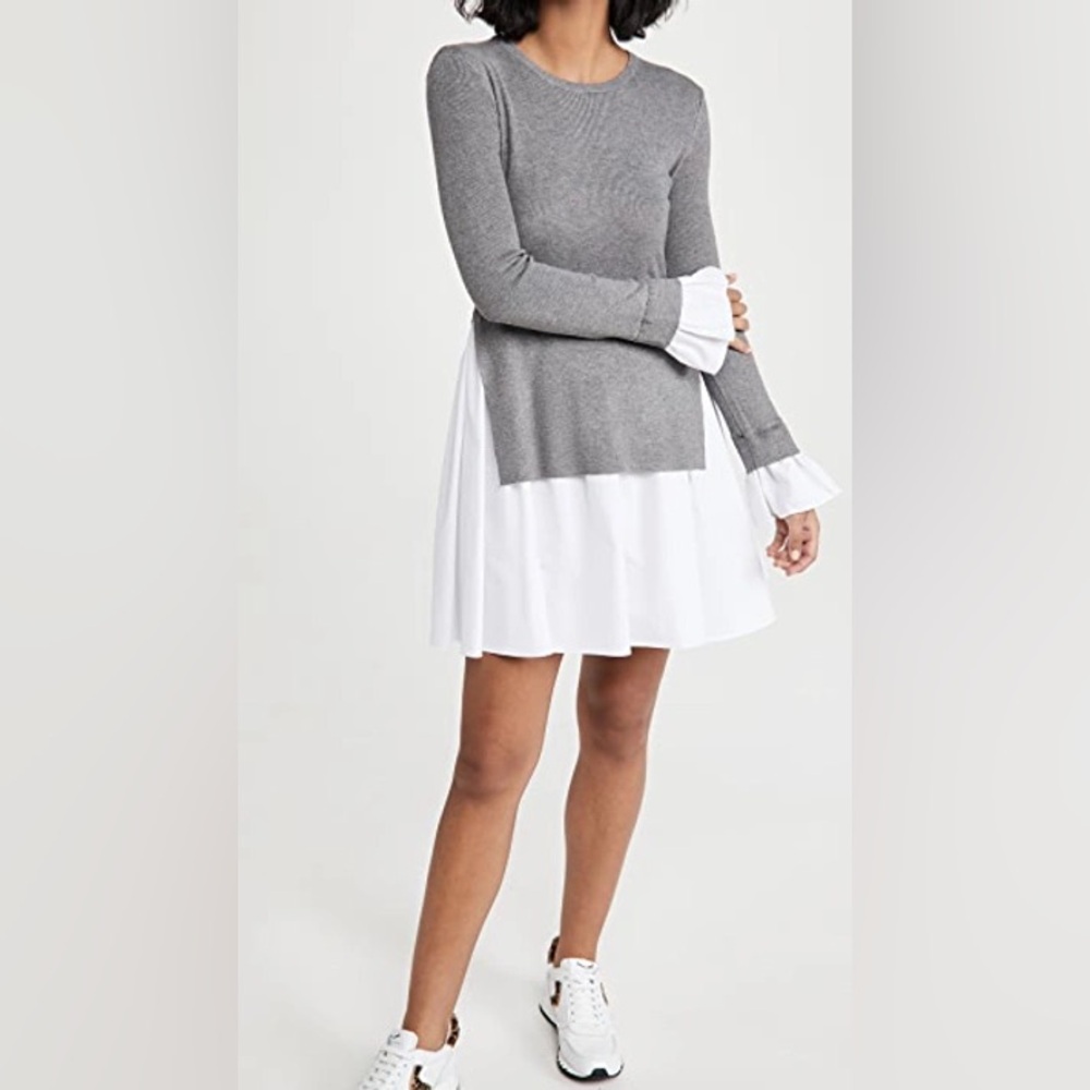 ENGLISH FACTORY
Women's Poplin Combo Knit Dress In Heather Grey